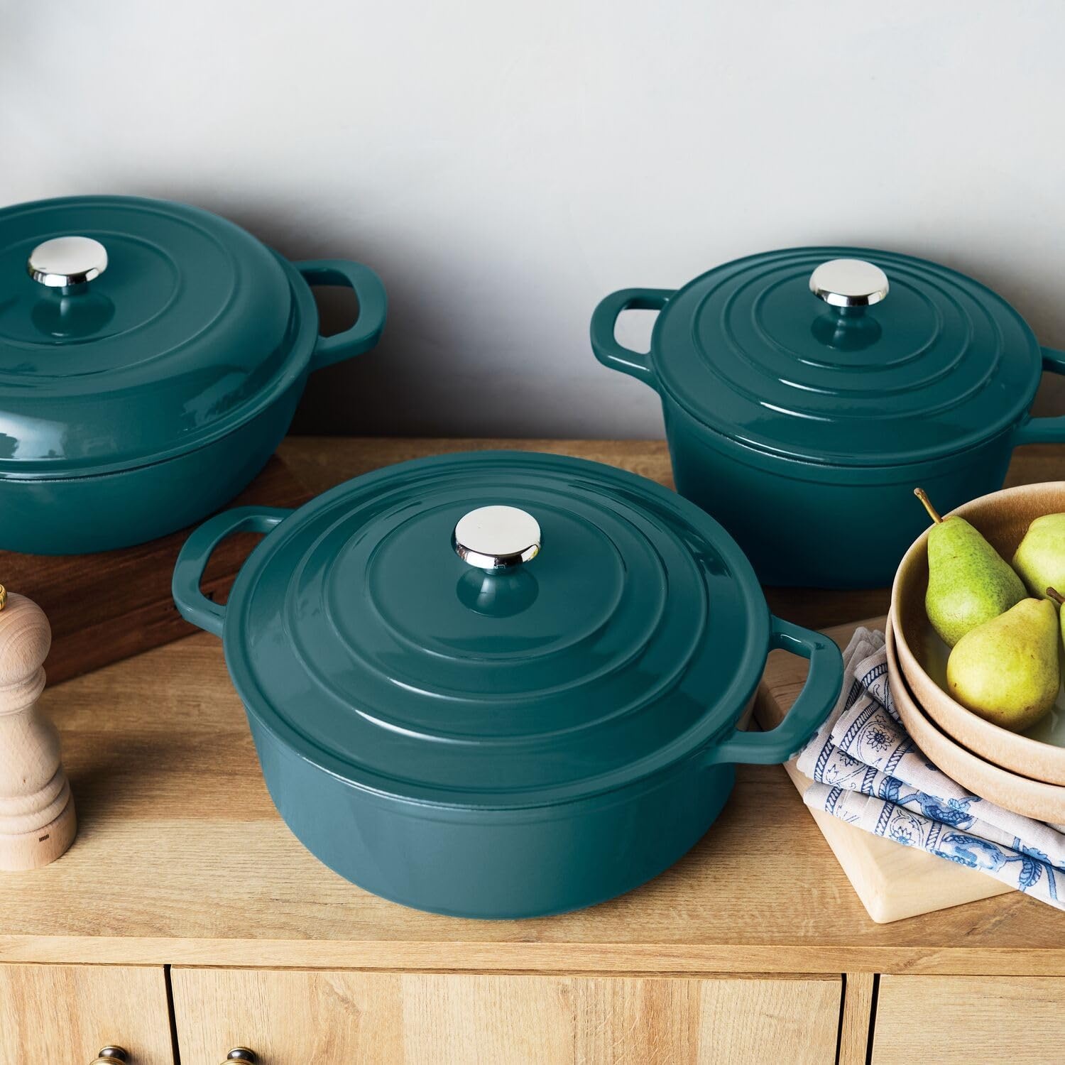 image:imageSur La Table 5Qt Enameled Cast Iron Dutch Oven With Lid for Braising Baking amp Deep Frying Induction Compatible Oven to 500F MoistureRetaining Design for Flavorful Results Dark Teal