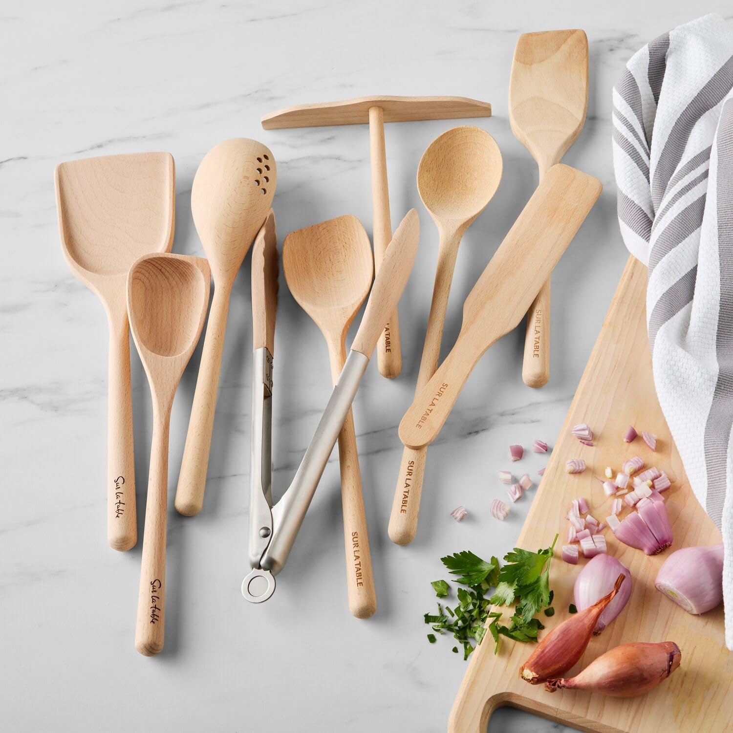 image:imageSur La Table Beechwood Tipped Tongs12 Tan