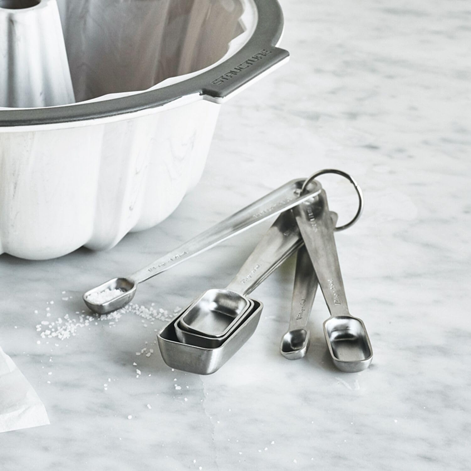image:imageSur La Table Stainless Steel Measuring Spoons Set 6 Slim Narrow Spoons Fit Spice Jars tsp to 1 tbsp with EasyOpen Ring Dishwasher