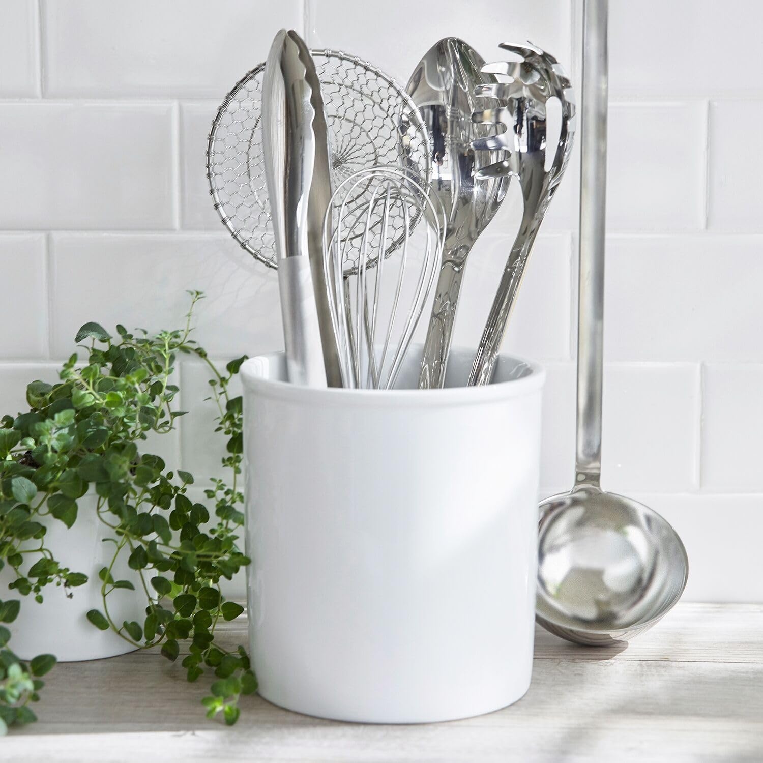 image:imageSur La Table White Porcelain Utensil Crock Countertop Holder for Cooking Tools Classic Kitchen Organizer Dishwasher Minimalist Design Matches Any Decor