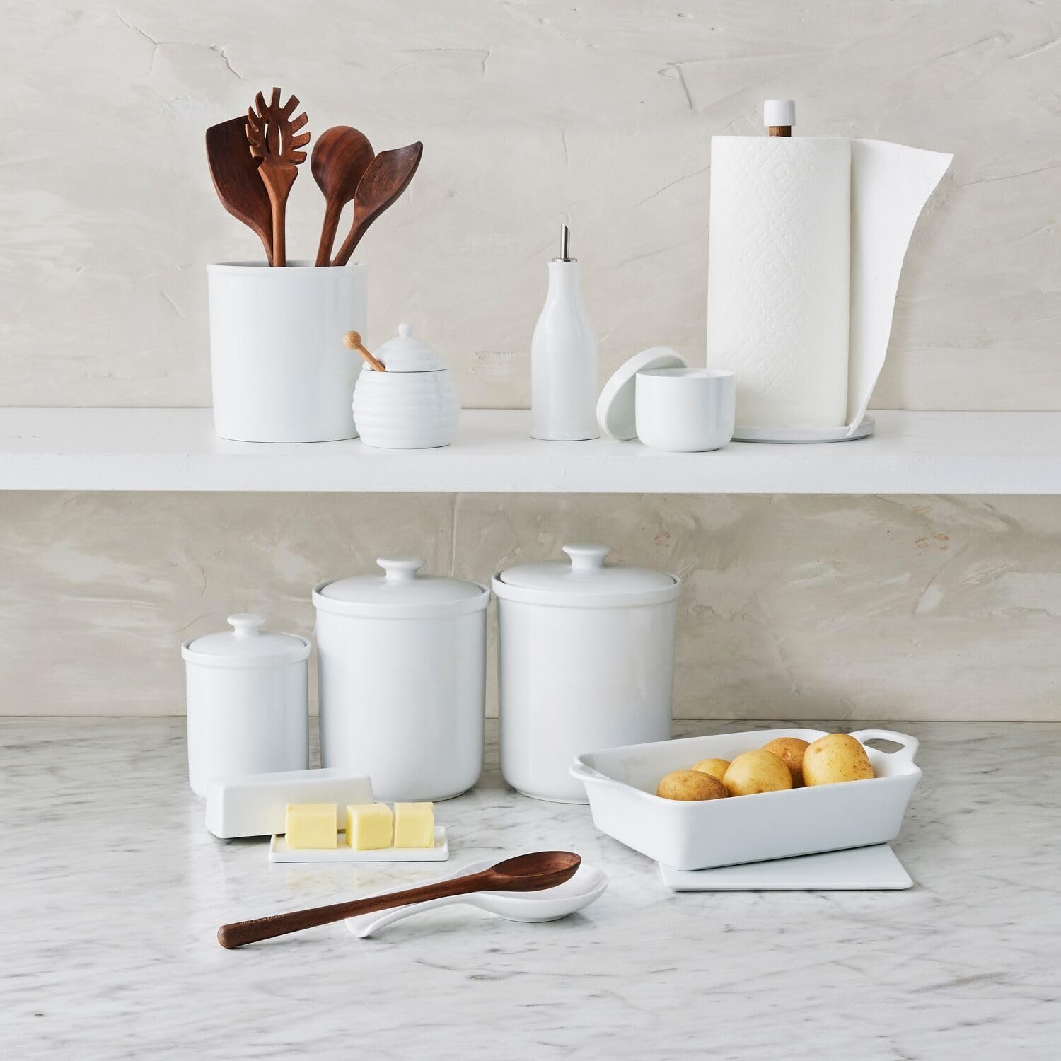 image:imageSur La Table White Porcelain Utensil Crock Countertop Holder for Cooking Tools Classic Kitchen Organizer Dishwasher Minimalist Design Matches Any Decor