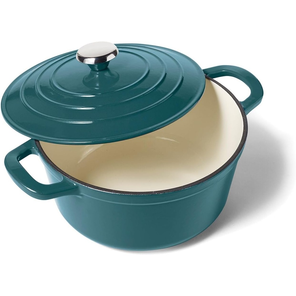 image:imageSur La Table 5Qt Enameled Cast Iron Dutch Oven With Lid for Braising Baking amp Deep Frying Induction Compatible Oven to 500F MoistureRetaining Design for Flavorful Results Dark Teal