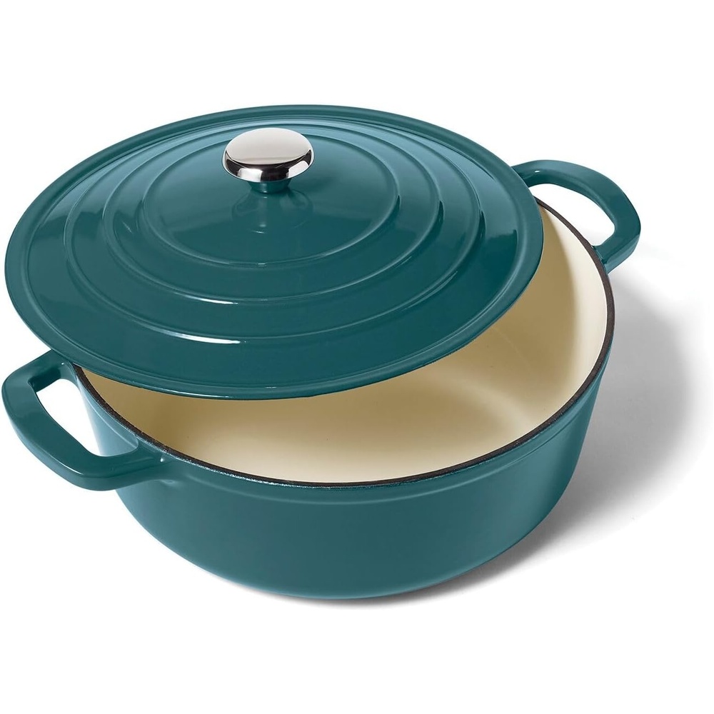 image:imageSur La Table 7Qt Enameled Cast Iron Dutch Oven With Lid for Braising Baking amp Deep Frying Induction Compatible Oven to 500F Seals in Moisture for Flavorful Results BlueDark Teal
