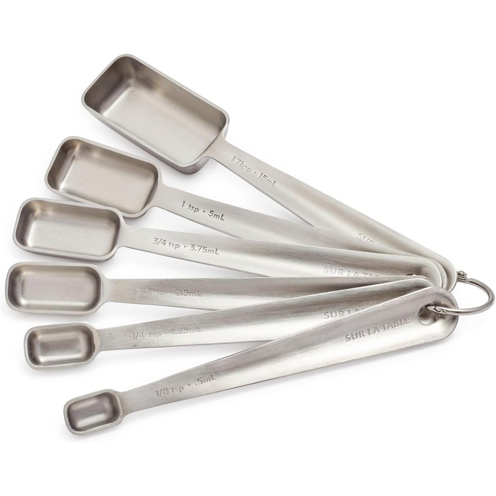 image:imageSur La Table Stainless Steel Measuring Spoons Set 6 Slim Narrow Spoons Fit Spice Jars tsp to 1 tbsp with EasyOpen Ring Dishwasher