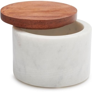 image:imageSur La Table Marble amp Acacia Wood Salt Cellar  4 Round Kitchen Storage Container with Lid Stylish Countertop Spice Keeper for Cooking amp Dining Durable Natural Materials