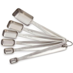 image:imageSur La Table Stainless Steel Measuring Spoons Set  6 Slim Narrow Spoons Fit Spice Jars   tsp to 1 tbsp with EasyOpen Ring Dishwasher
