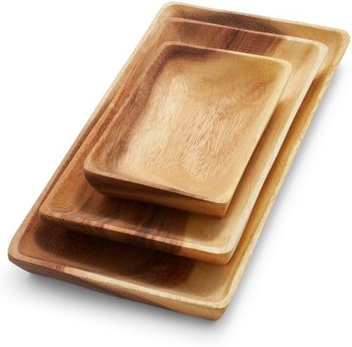 image:imageSur La Table Acacia Wood Rectangular Platters Set of 3 Brown