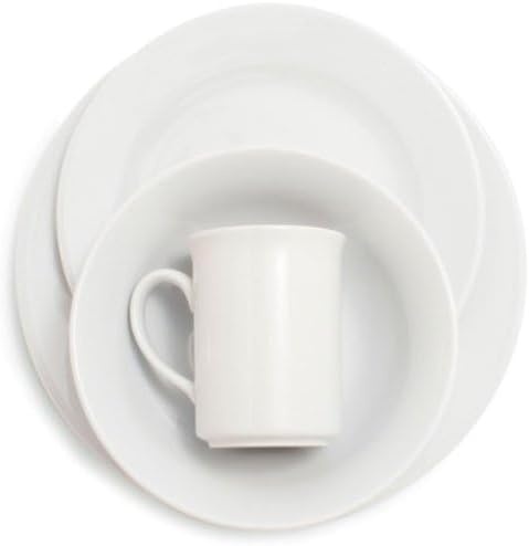 image:imageSur La Table Bistro 24 Piece Porcelain Dinnerware Set includes Dinner Plates Salad Plates Cereal Bowls and Mugs Service for 6 White Microwave and Dishwasher