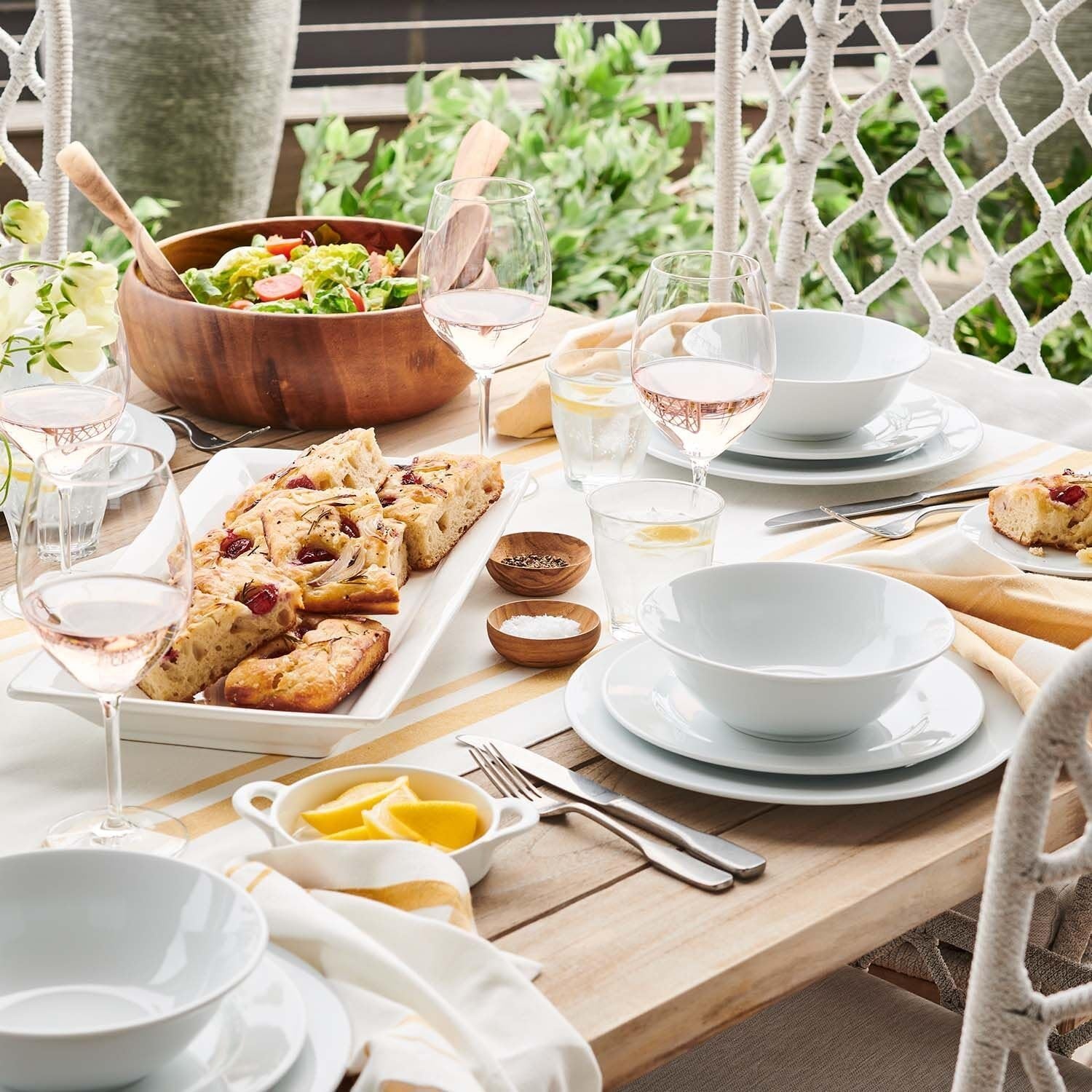 image:imageSur La Table Bistro 24 Piece Porcelain Dinnerware Set includes Dinner Plates Salad Plates Cereal Bowls and Mugs Service for 6 White Microwave and Dishwasher