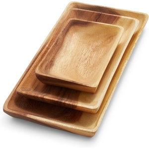 image:imageSur La Table Acacia Wood Rectangular Platters Set of 3 Brown