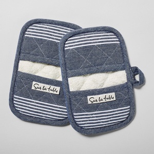image:imageSur La Table Striped Mini Mitts Blue Set of 2 Silicone and Cotton with Classic Stripe Pattern and Nonslip Grip Set of 2